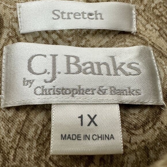 CJ Banks Women's Stretch Button-Up Shirt 1X Cotton/Polyester Beige Pattern - Picture 3 of 5
